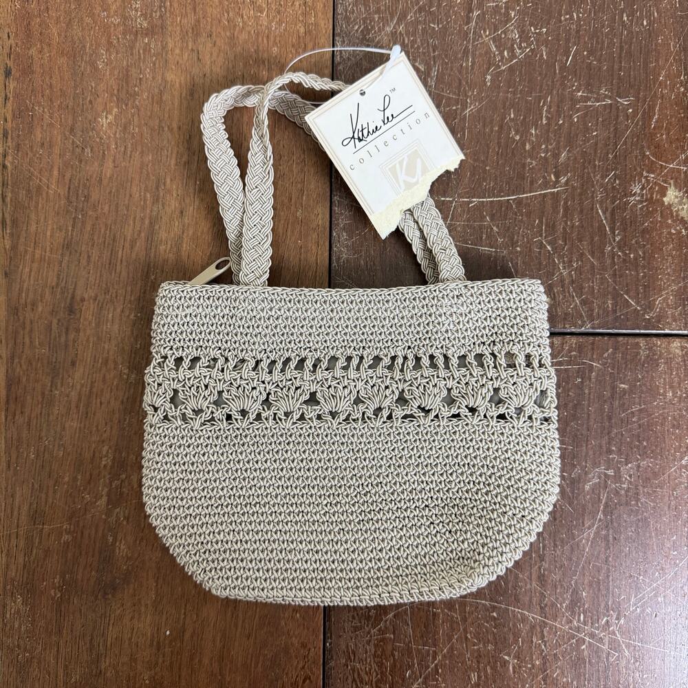Kathie Lee VINTAGE Woven Hand Bag Taupe Greige Tan MINI